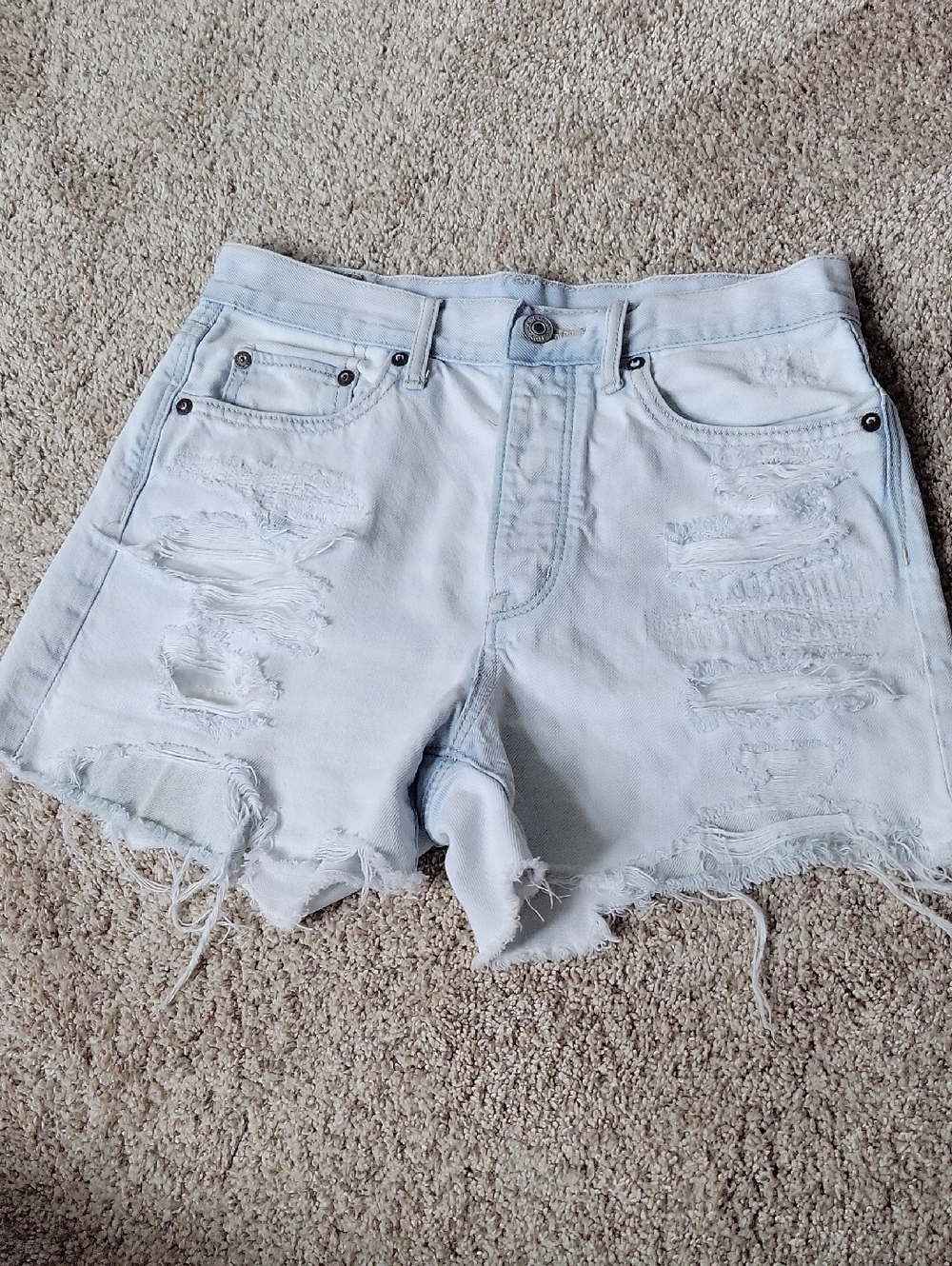 American Eagle Outfitters Light Blue Distressed Denim Shorts